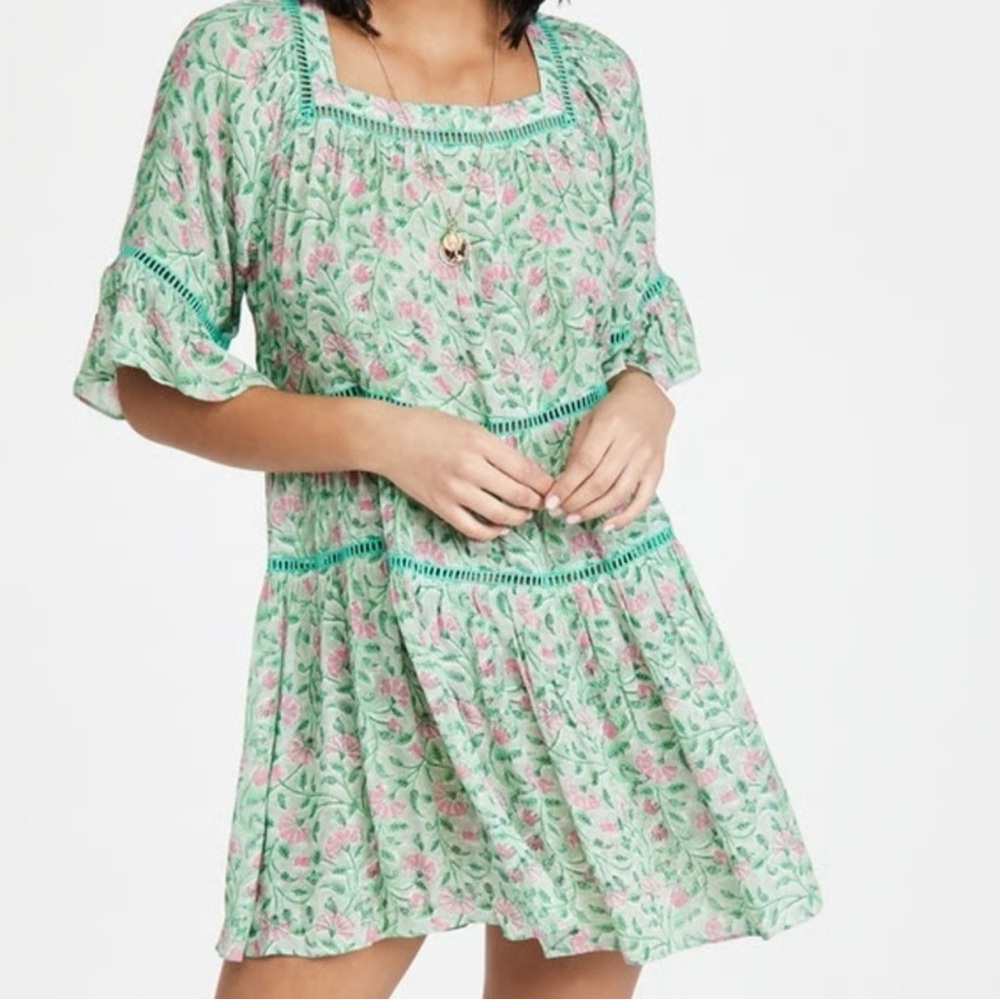 Playa Lucila Floral Dress with Green and Pink Accents